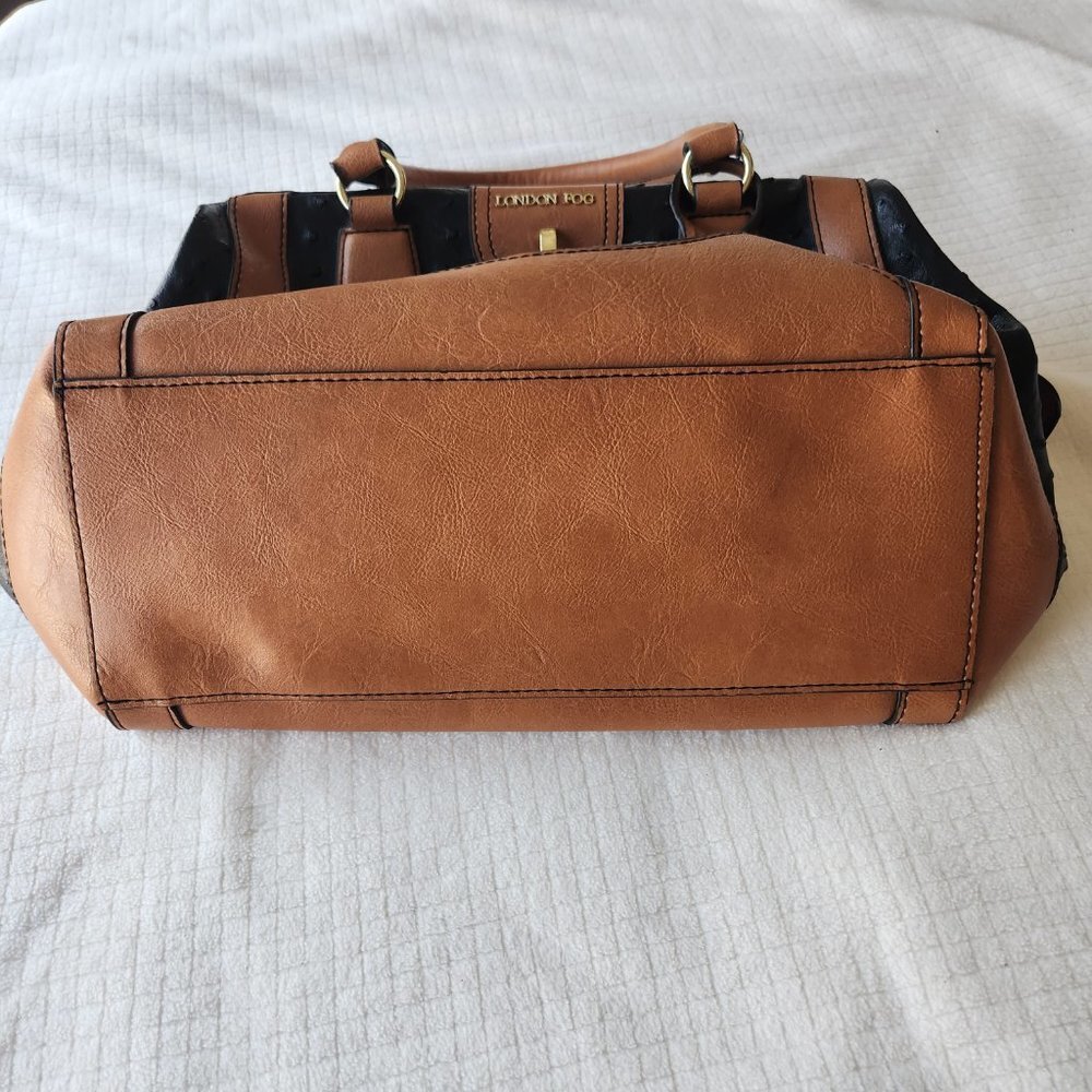 London Fog Satchel Handbag in Black Ostrich and Tan LIKE NEW - Picture 5 of 10
